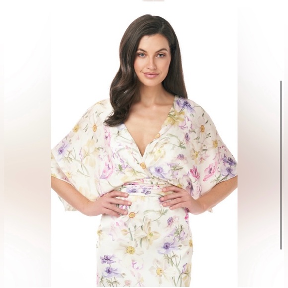 THEIA Printed Charmeuse Kimono Dress - Picture 4 of 4